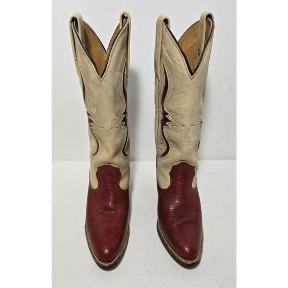 Vintage FRYE Tan Red Leather Bench Crafted Cowgirl Western Ladies Boots Sz 6B - Picture 2 of 16